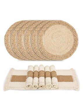 Boho Cotton Round Square Placemats Set Woven Natural Table Mats Tassel Rustic